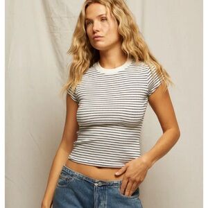 NWT perfectwhitetee Jude Stripe Baby Tee - Navy and White